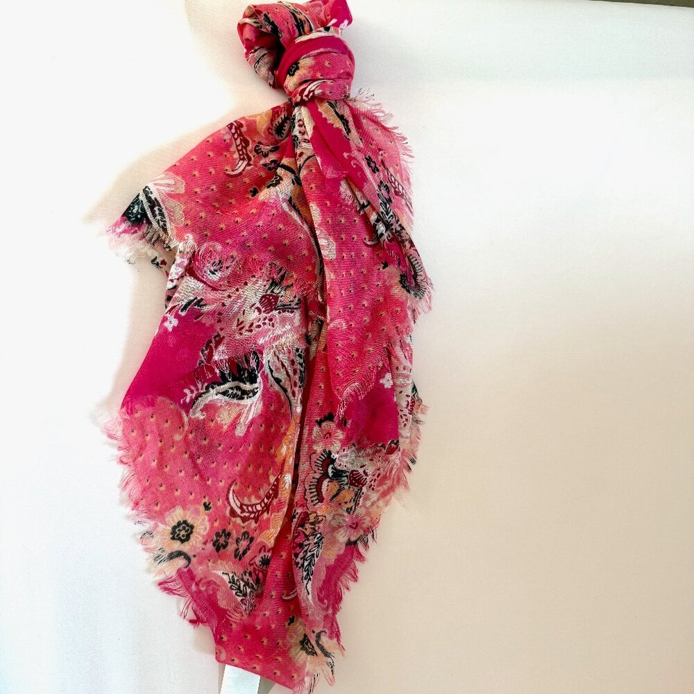 Chico’s Pink Floral Paisley Scarf – 40" Square, NWT